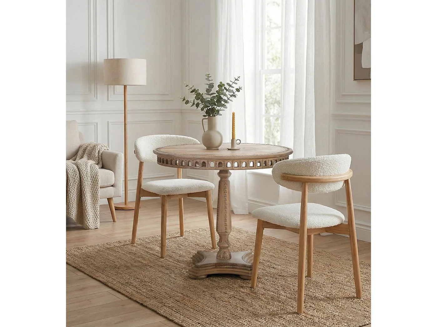 Table à manger ronde en manguier massif, diamètre 80 cm