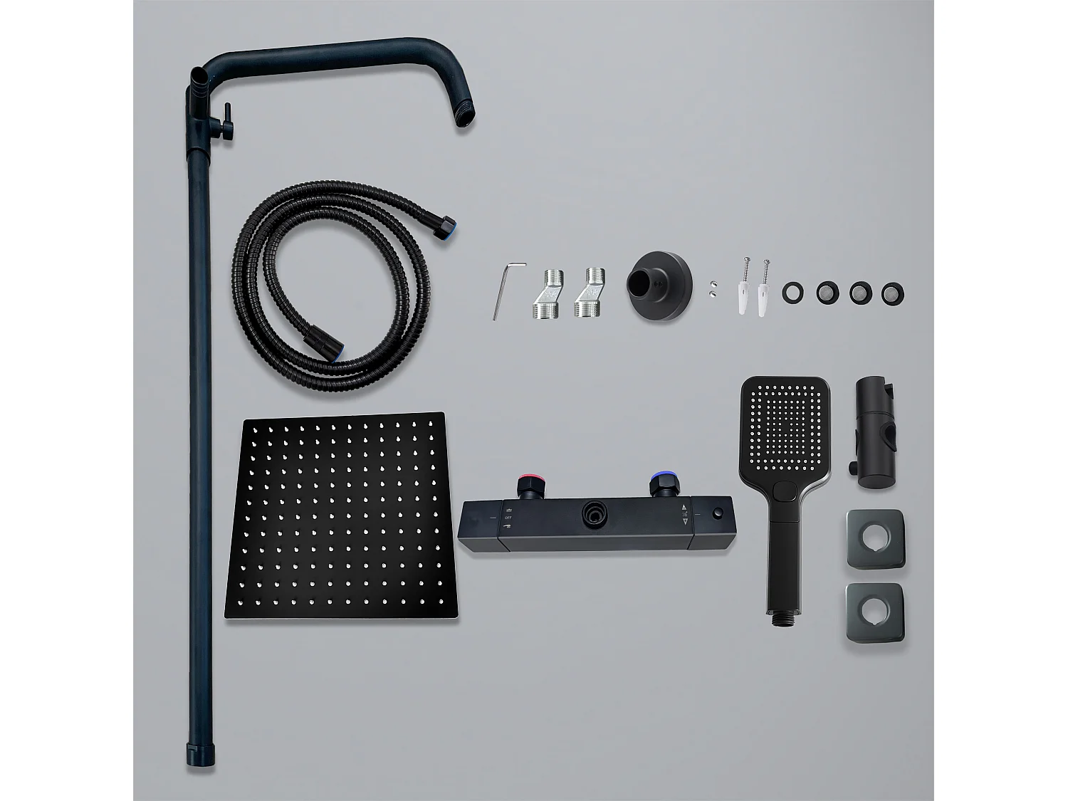 Colonna doccia con miscelatore termostatico, saliscendi doccia tondo regolabile 72-120cm, nero