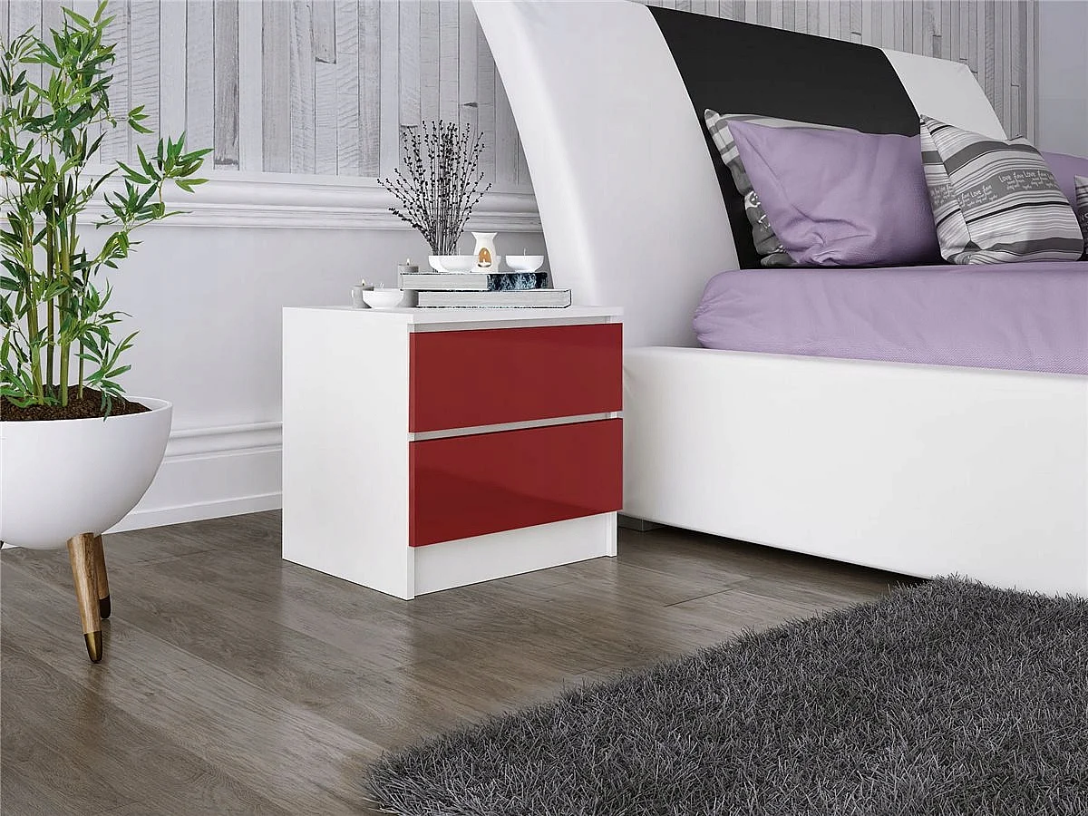 Szafka Nocna Stolik Nocny 45 x 48 x40 CM Biała Czerwony Połysk MDF Biały