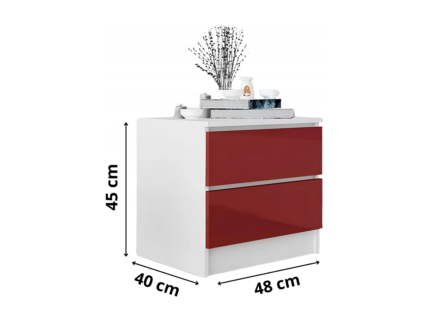 Szafka Nocna Stolik Nocny 45 x 48 x40 CM Biała Czerwony Połysk MDF Biały