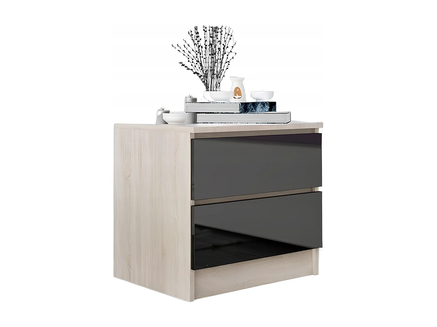 Szafka Nocna Stolik Nocny 45x48x40 CM Dąb Sonoma Czarny Połysk MDF Szuflady