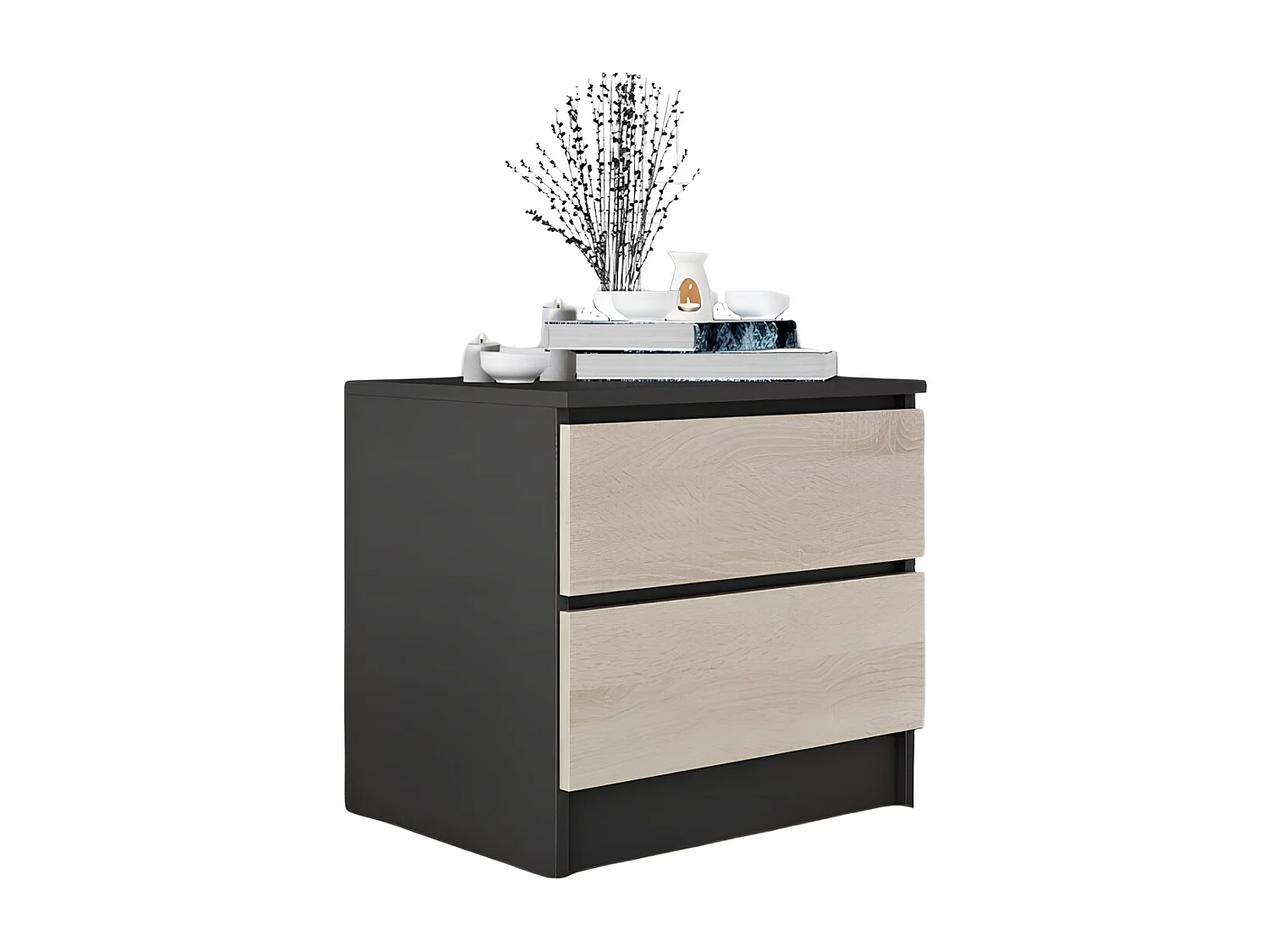 Szafka Nocna Stolik Nocny 45x48x40 CM Czarna Dąb Sonoma MDF 2 Szuflady