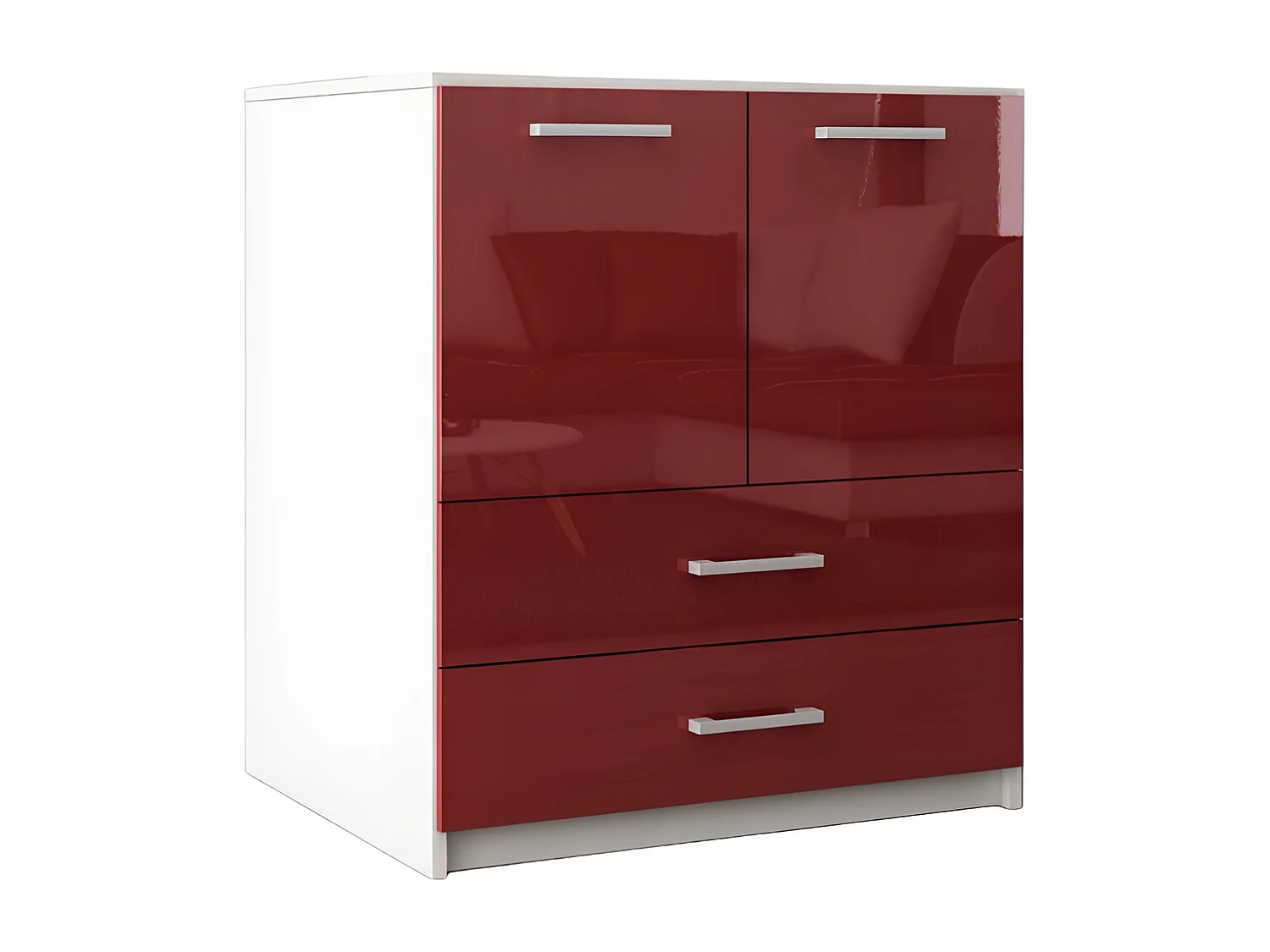Komoda Z Szufladami Amari Czerwony Połysk Szafka Drzwi 95 x 80 x 45 cm