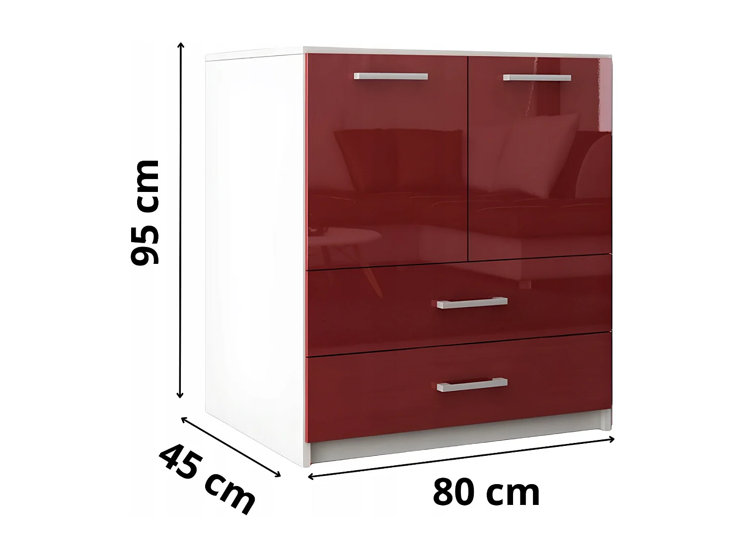 Komoda Z Szufladami Amari Czerwony Połysk Szafka Drzwi 95 x 80 x 45 cm