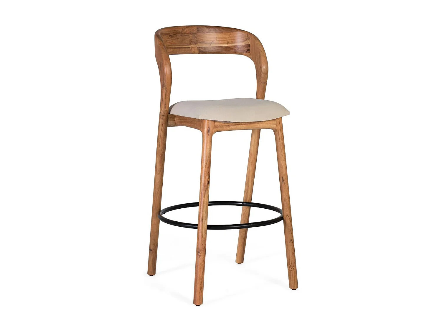 Tabouret en bois d'acacia massif avec dossier incurvé
