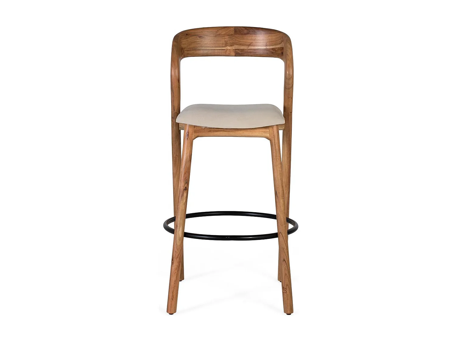 Tabouret en bois d'acacia massif avec dossier incurvé