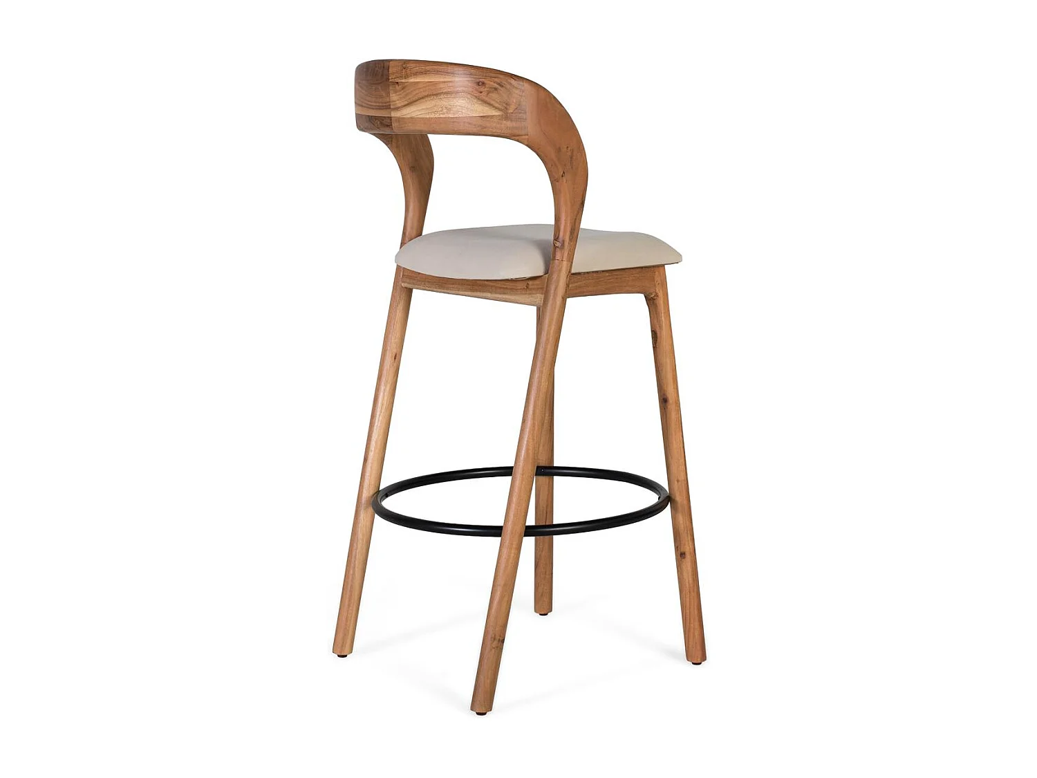 Tabouret en bois d'acacia massif avec dossier incurvé