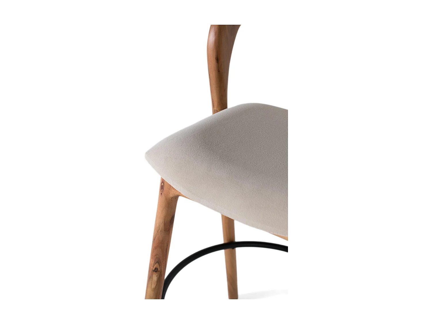 Tabouret en bois d'acacia massif avec dossier incurvé
