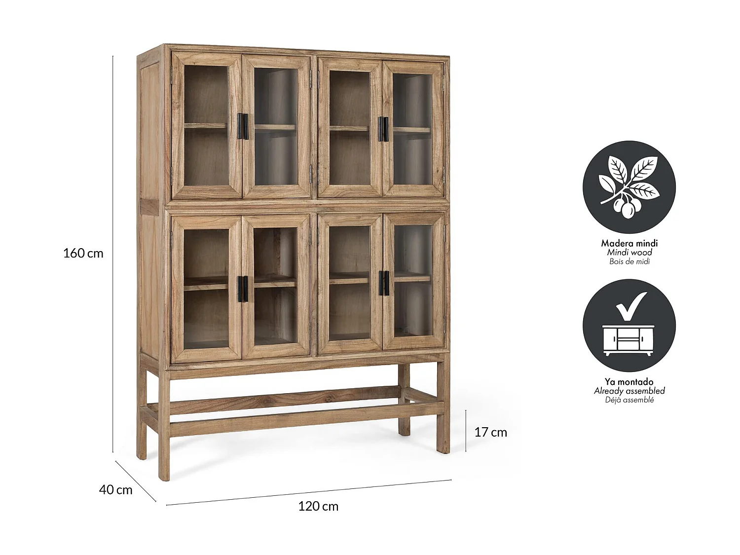 Vitrine Virelle en bois de mindi, 160 cm x 120 cm x 40 cm