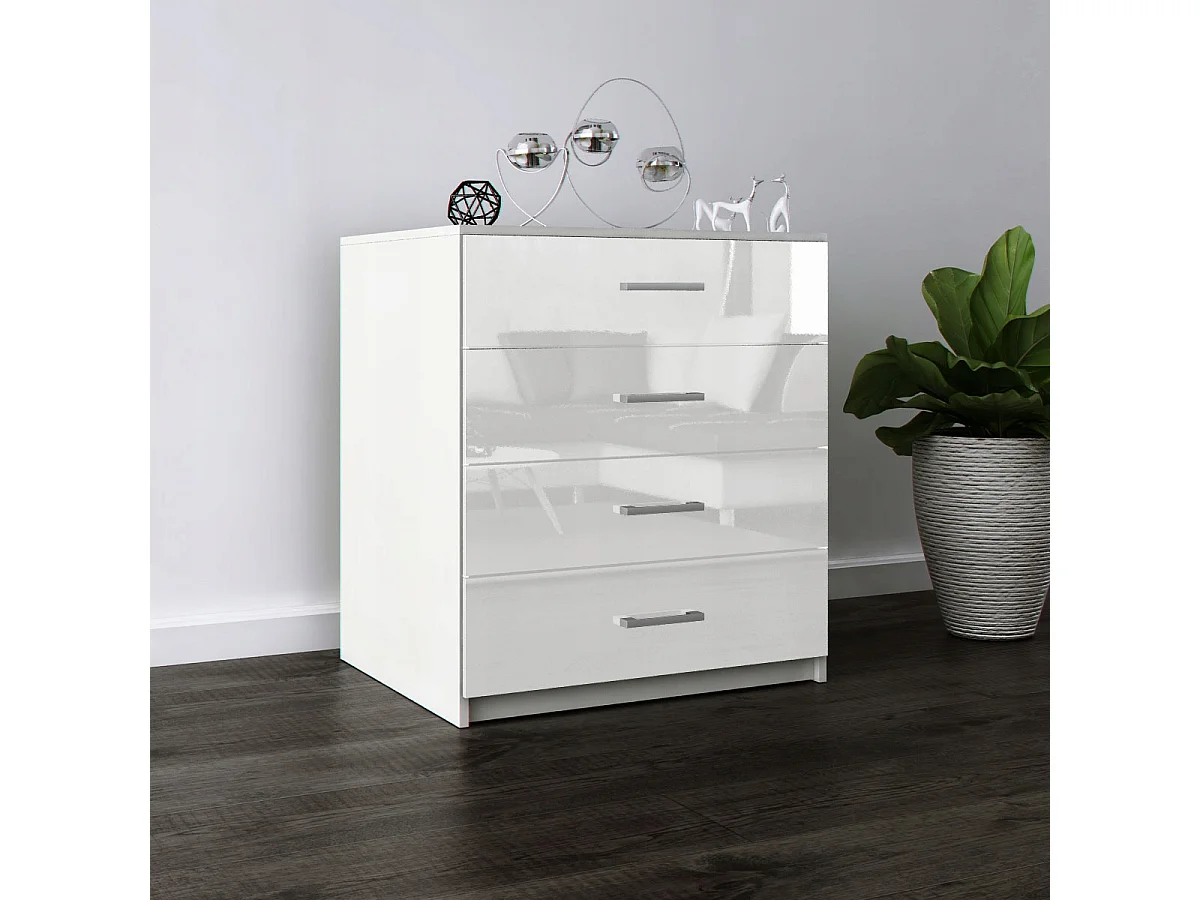 Komoda Z Szufladami Biały Połysk Szafka 4 Szuflady 95 x 80 x 45 cm MDF