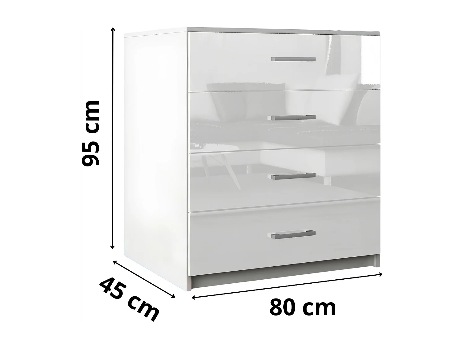 Komoda Z Szufladami Biały Połysk Szafka 4 Szuflady 95 x 80 x 45 cm MDF