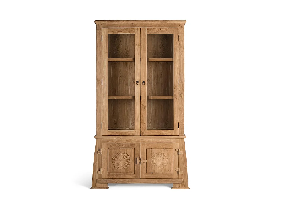 Vitrine en bois de teck 109 cm, style colonial oriental - 186 x 109 x 42