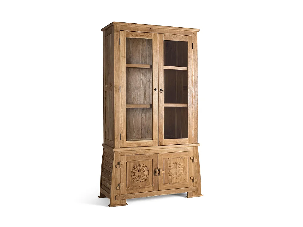 Vitrine en bois de teck 109 cm, style colonial oriental - 186 x 109 x 42