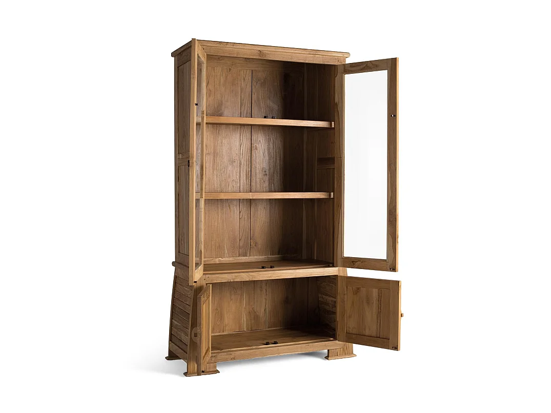 Vitrine en bois de teck 109 cm, style colonial oriental - 186 x 109 x 42