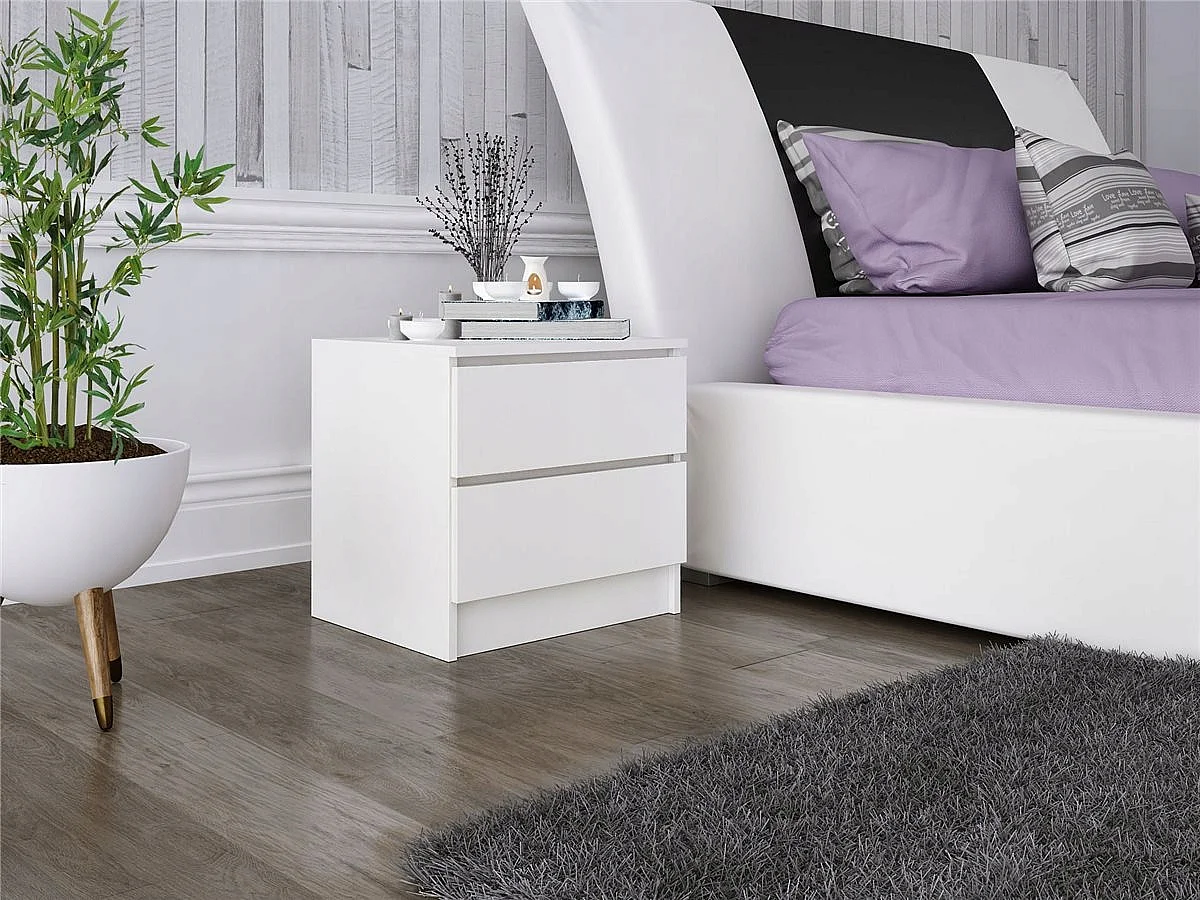 Szafka Nocna Stolik Nocny 45 x 48 x40 CM Biała MDF 2 Szuflady Biały Mat