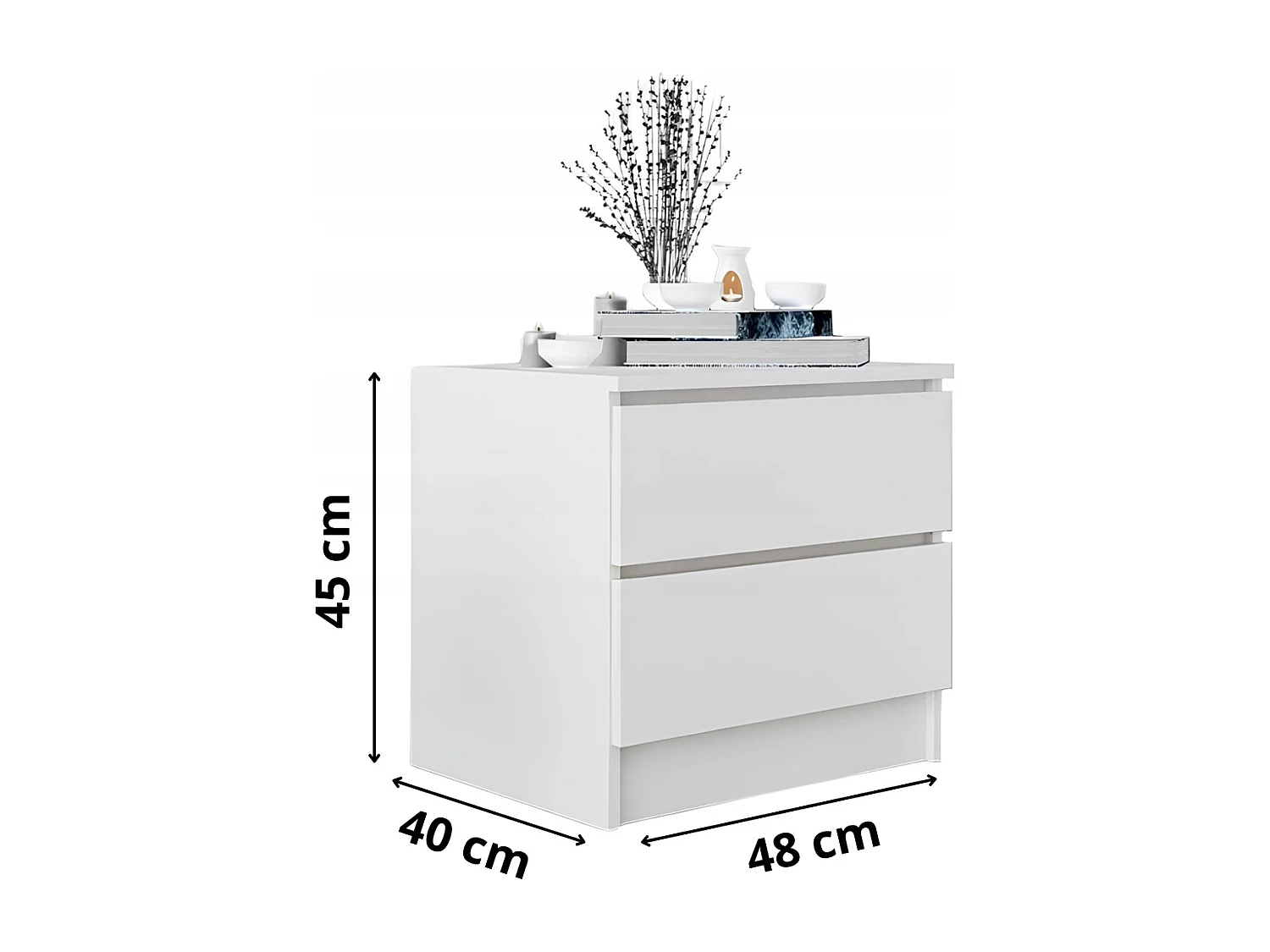 Szafka Nocna Stolik Nocny 45 x 48 x40 CM Biała MDF 2 Szuflady Biały Mat