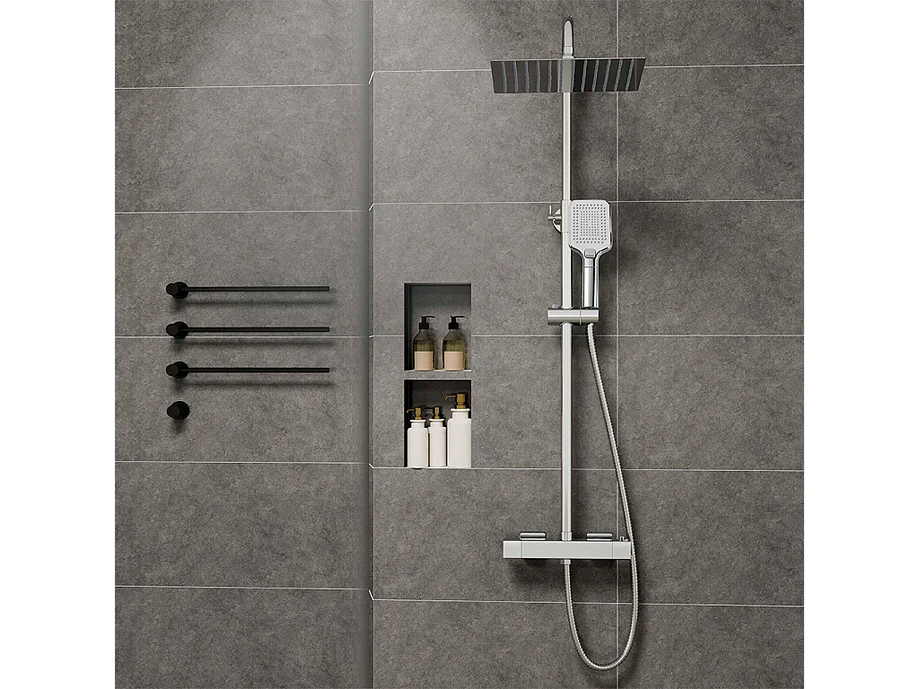 Grande soffione doccia 30x30cm con miscelatore termostatico e doccetta 25x10cm, cromo