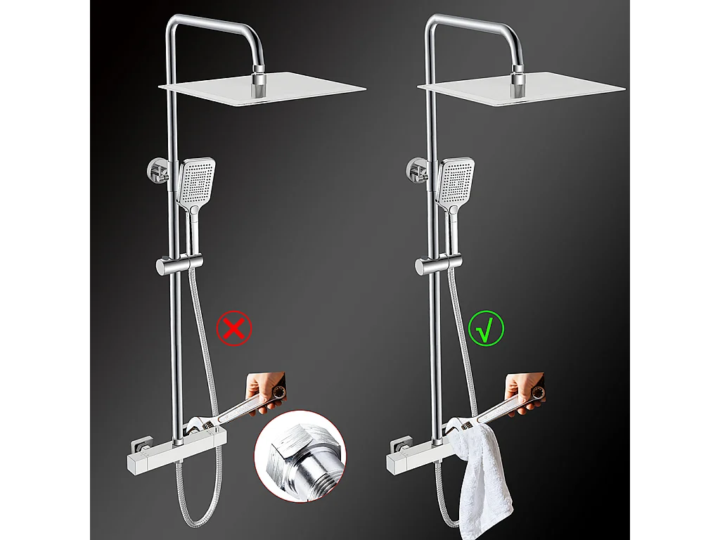 Grande soffione doccia 30x30cm con miscelatore termostatico e doccetta 25x10cm, cromo