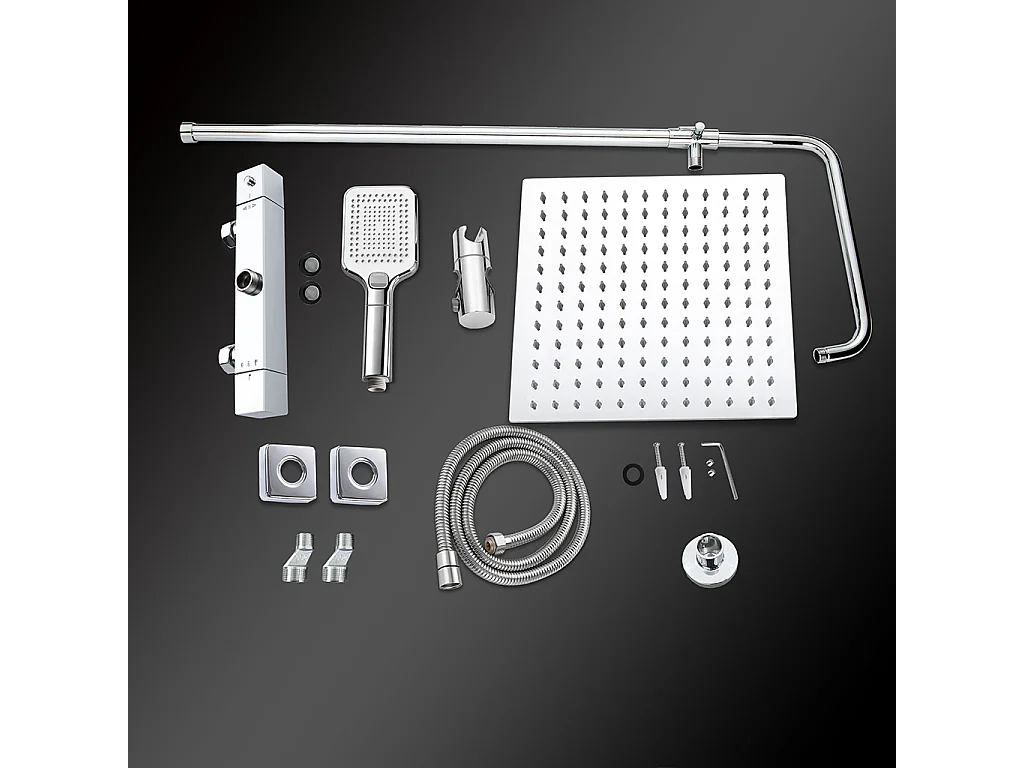 Grande soffione doccia 30x30cm con miscelatore termostatico e doccetta 25x10cm, cromo
