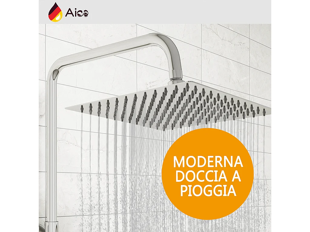 Colonna doccia rotonda completo di miscelatore termostatico rettangolo, soffione quadrato 30x30cm, cromo