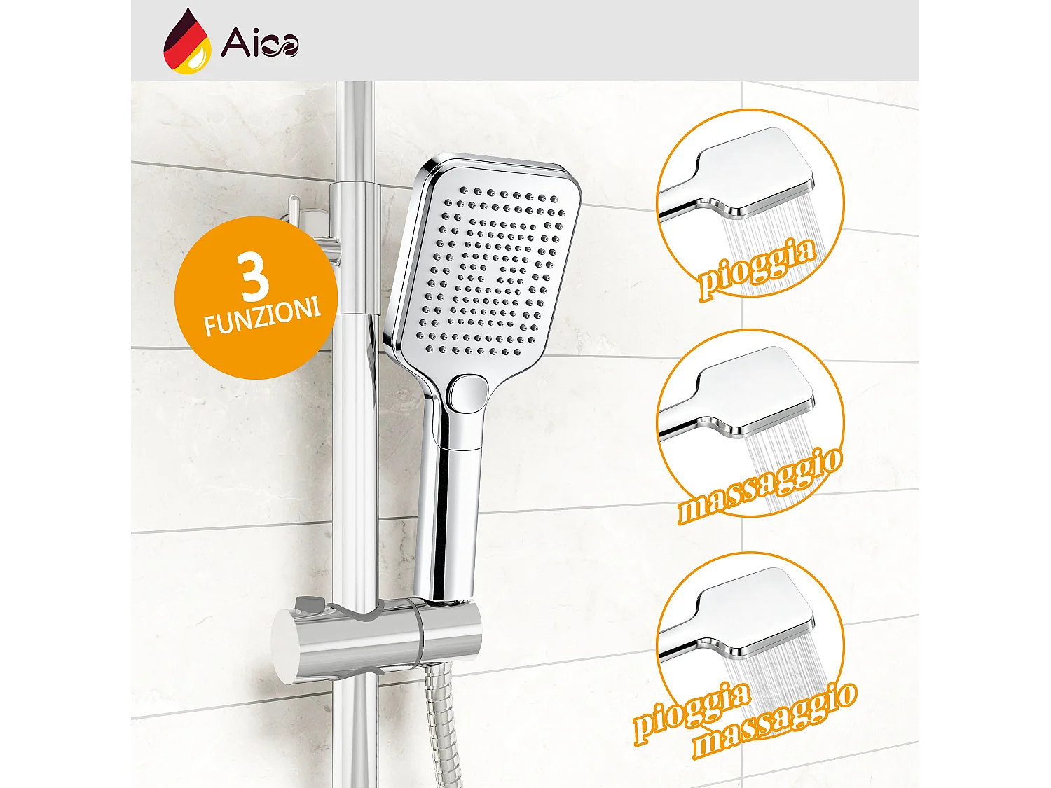 Colonna doccia rotonda completo di miscelatore termostatico rettangolo, soffione quadrato 30x30cm, cromo