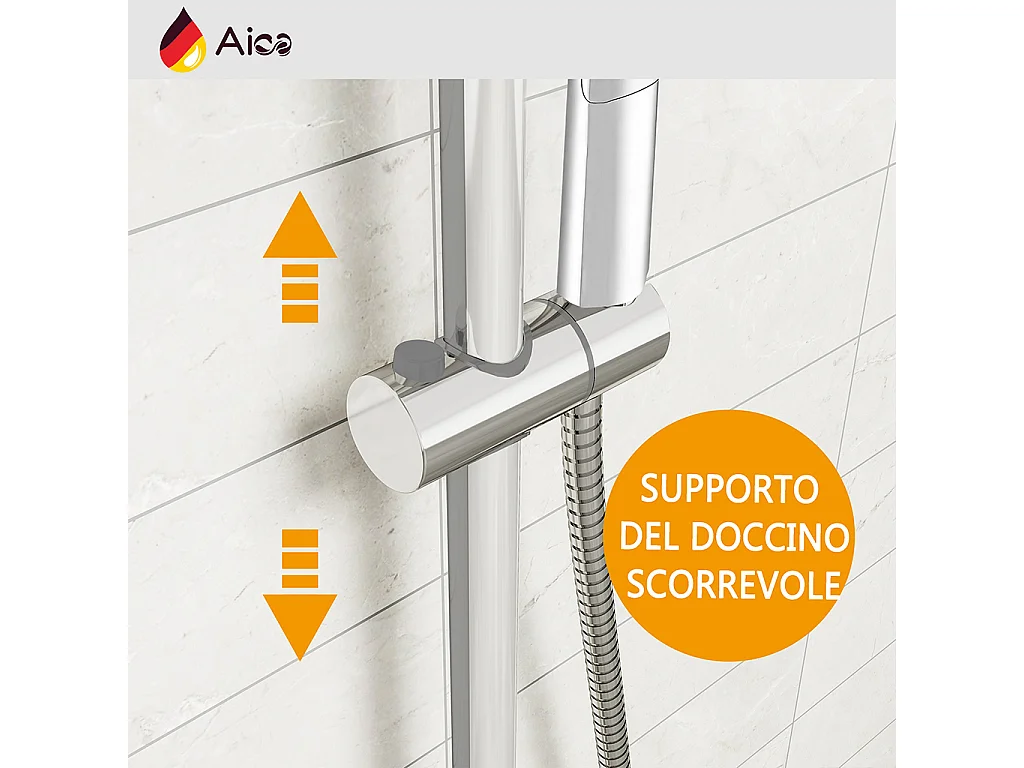 Colonna doccia rotonda completo di miscelatore termostatico rettangolo, soffione quadrato 30x30cm, cromo