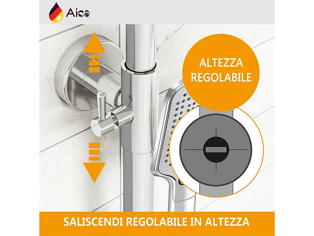 Colonna doccia rotonda completo di miscelatore termostatico rettangolo, soffione quadrato 30x30cm, cromo