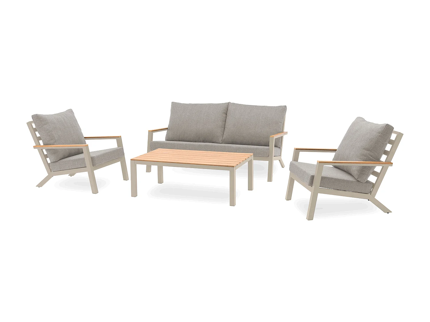 Salon de jardin 5 pl en alu et plateau composite effet bois - KOMMOS