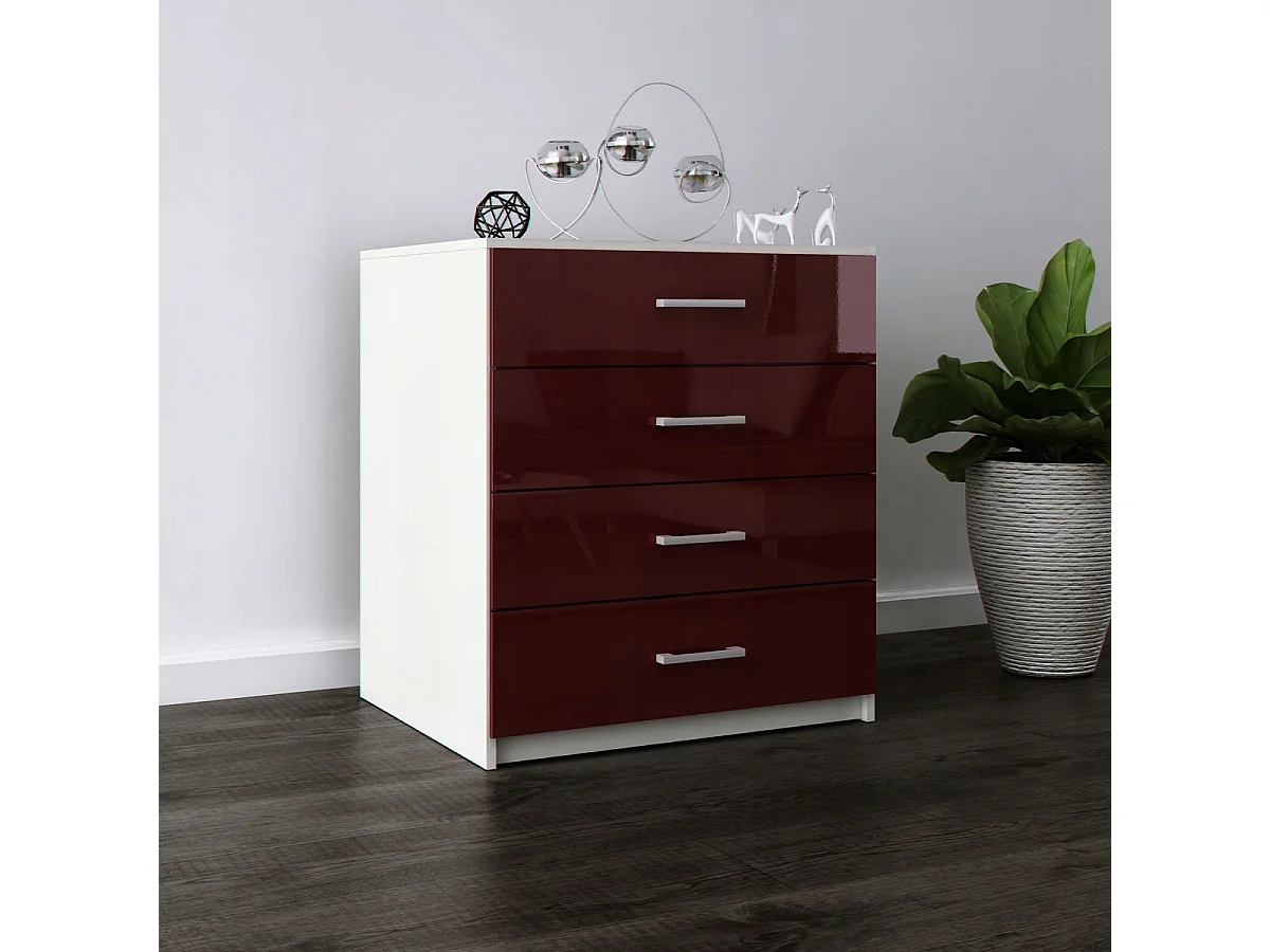 Komoda Z Szufladami Bordo Połysk Szafka 4 Szuflady 95 x 80 x 45 cm MDF