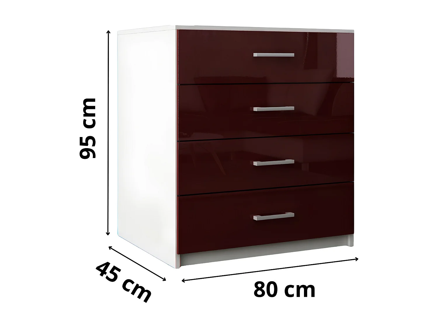Komoda Z Szufladami Bordo Połysk Szafka 4 Szuflady 95 x 80 x 45 cm MDF
