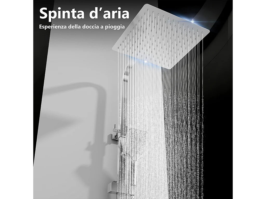 Miscelatore termostatico doccia con soffione 30x30cm e doccetta 25x10cm, colonna doccia rettangolare cromo