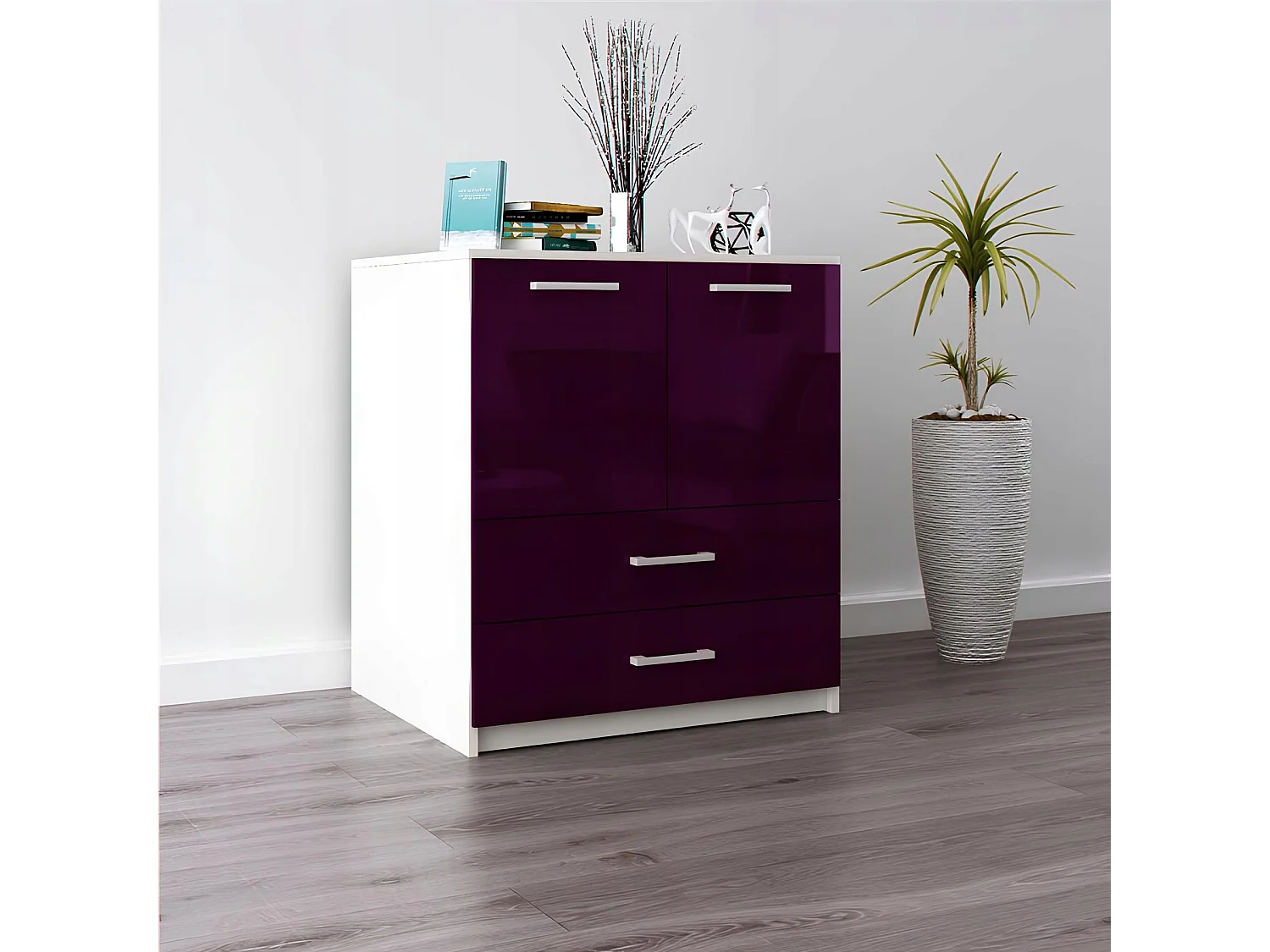 Komoda Z Szufladami Amari Fiolet Połysk Szafka Drzwi 95 x 80 x 45 cm