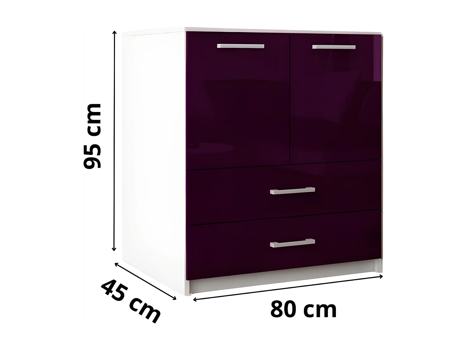 Komoda Z Szufladami Amari Fiolet Połysk Szafka Drzwi 95 x 80 x 45 cm