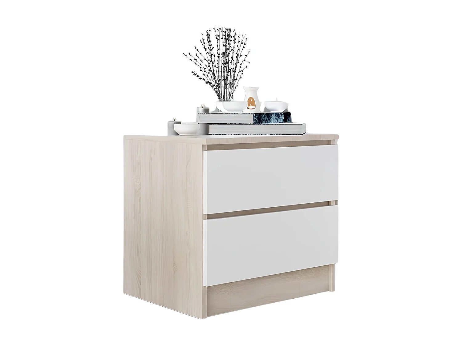 Szafka Nocna Stolik Nocny 45x48x40 CM Dąb Sonoma Biały Mat MDF 2 Szuflady