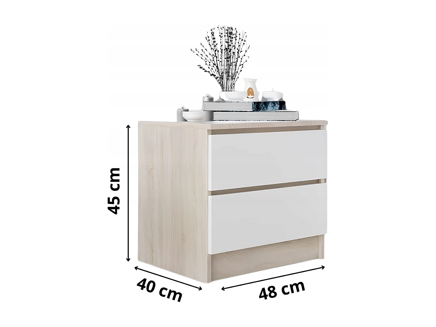 Szafka Nocna Stolik Nocny 45x48x40 CM Dąb Sonoma Biały Mat MDF 2 Szuflady