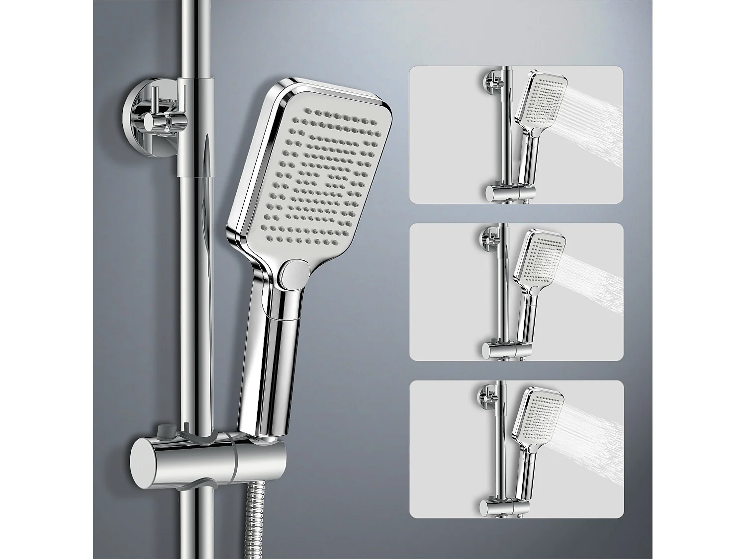 Colonna doccia con miscelatore termostatico, saliscendi doccia tondo regolabile 72-120cm, cromo