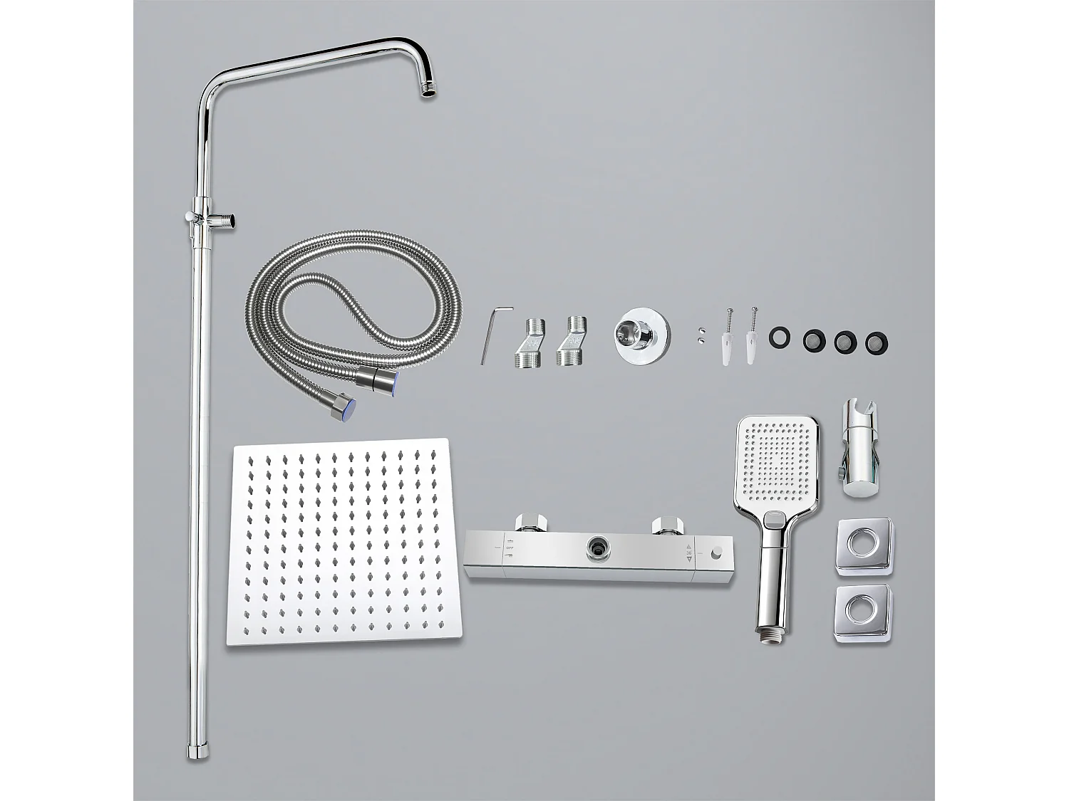 Colonna doccia con miscelatore termostatico, saliscendi doccia tondo regolabile 72-120cm, cromo