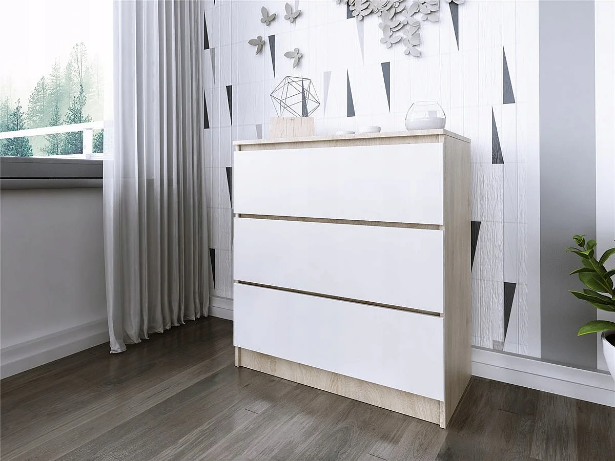 Komoda 3 Szuflady Zoe Dąb Sonoma Biały Mat Do Sypialni 77 x 80 x 40 cm MDF