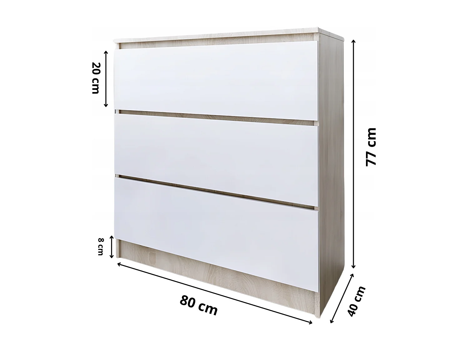 Komoda 3 Szuflady Zoe Dąb Sonoma Biały Mat Do Sypialni 77 x 80 x 40 cm MDF