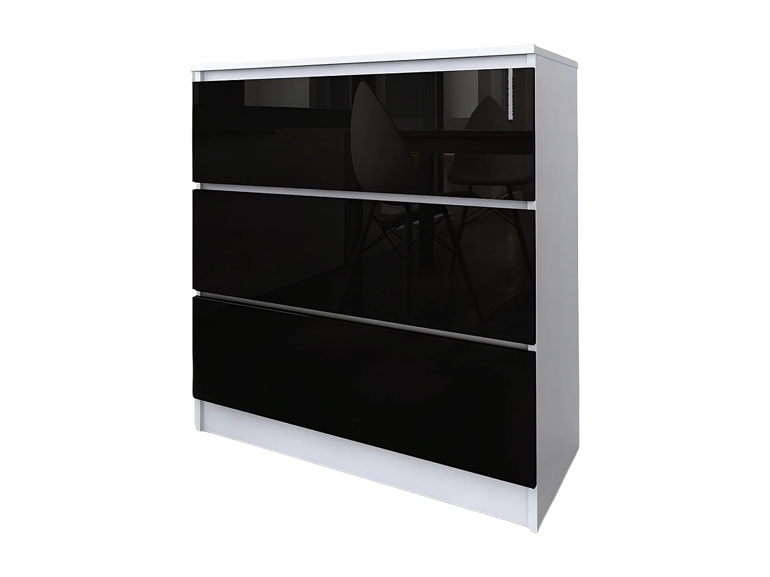 Komoda 3 Szuflady Zoe Biała Czarny Połysk Do Sypialni 77 x 80 x 40 cm MDF