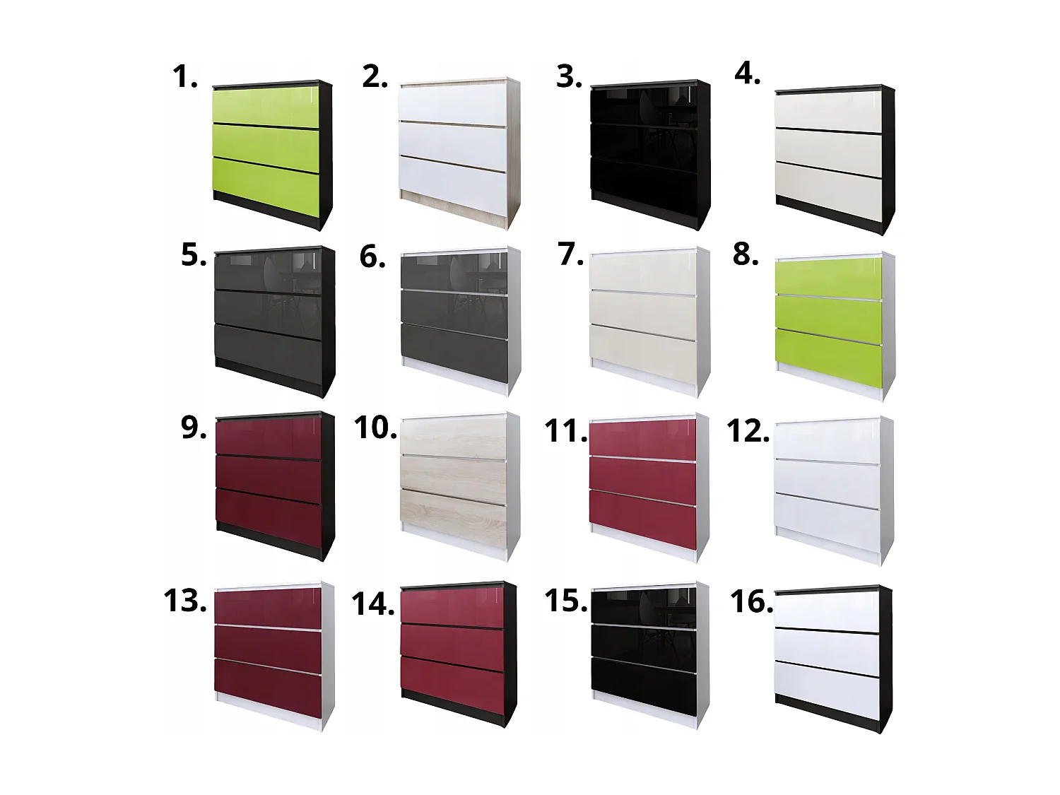 Komoda 3 Szuflady Zoe Biała Czarny Połysk Do Sypialni 77 x 80 x 40 cm MDF