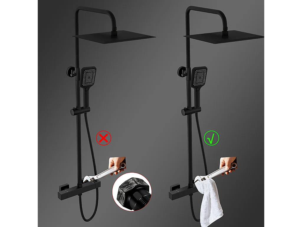 Grande soffione doccia 30x30cm con miscelatore termostatico e doccetta 25x10cm, nero