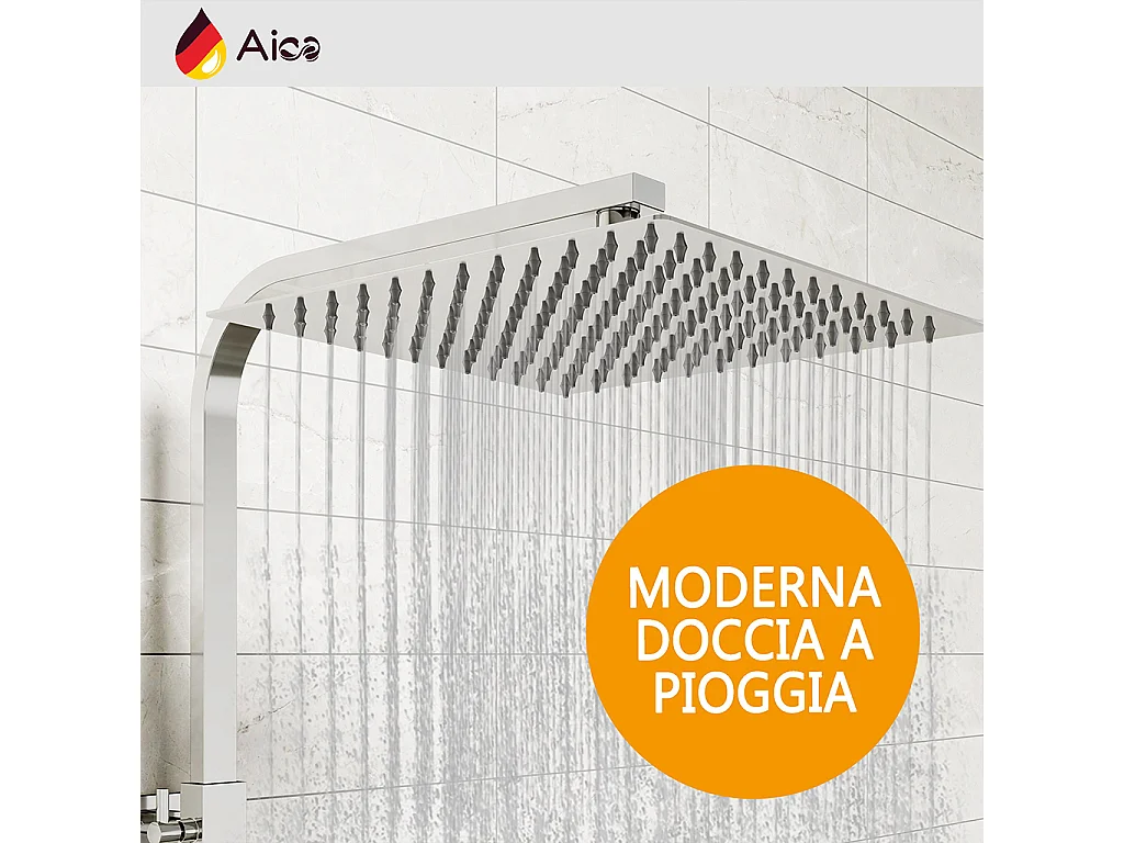 Colonna doccia quadrata completo di miscelatore termostatico rettangolo, soffione quadrato 30x30cm, cromo