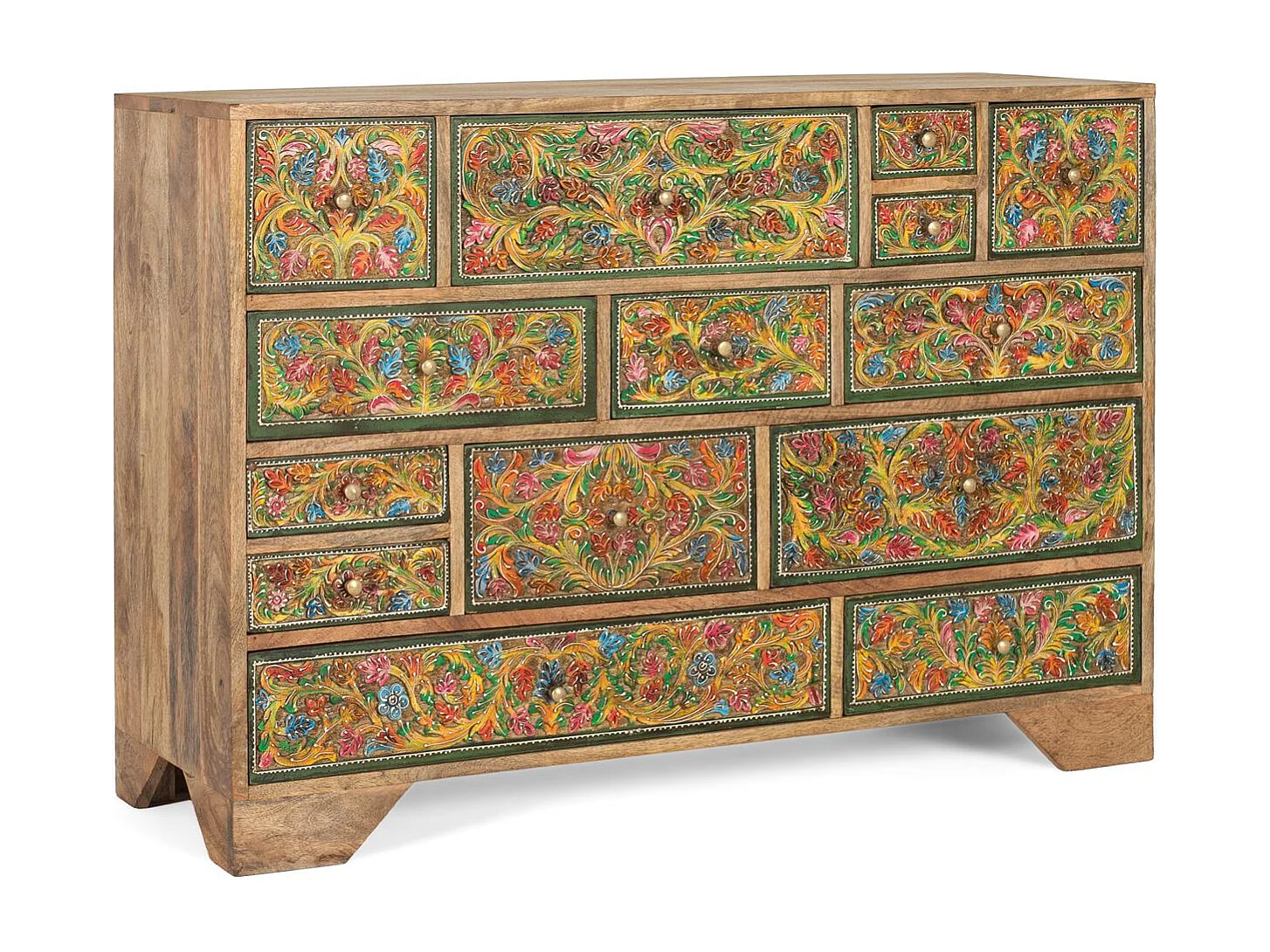 Commode ornée de motifs floraux peints à la main, 116 cm de long