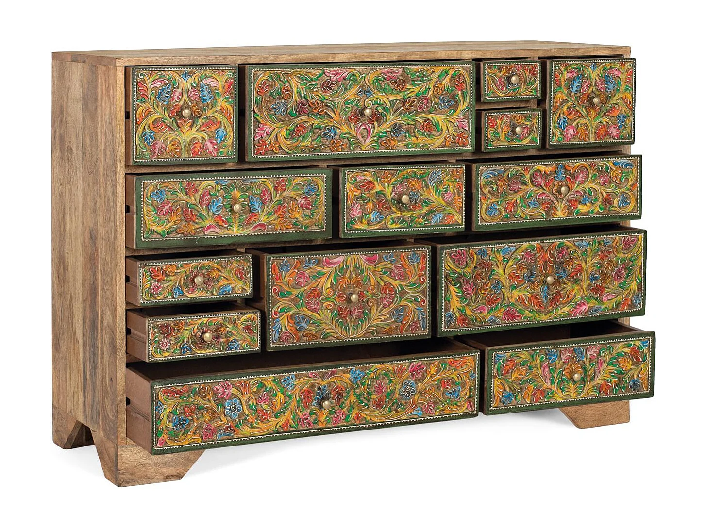 Commode ornée de motifs floraux peints à la main, 116 cm de long