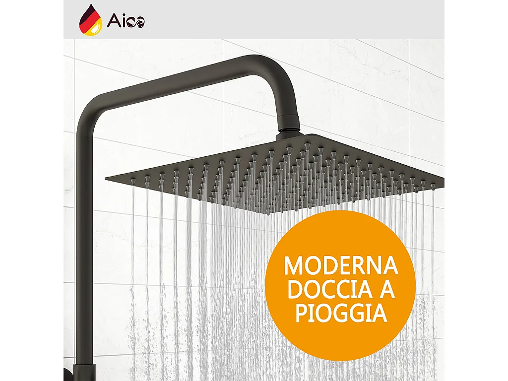 Colonna doccia rotonda completo di miscelatore termostatico rettangolo, soffione quadrato 30x30cm, nero