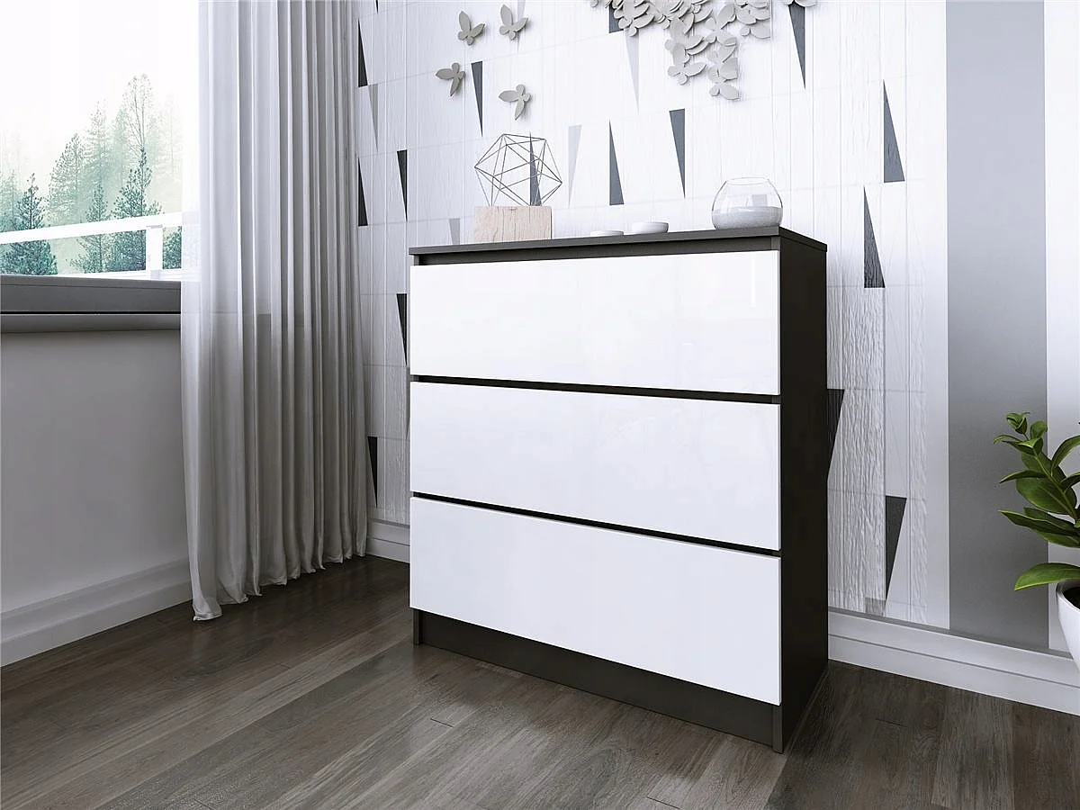 Komoda 3 Szuflady Zoe Czarna Biały Połysk Do Sypialni 77 x 80 x 40 cm MDF