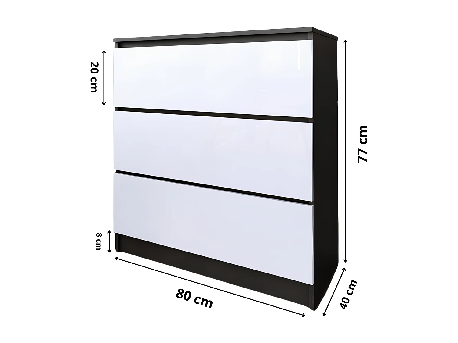 Komoda 3 Szuflady Zoe Czarna Biały Połysk Do Sypialni 77 x 80 x 40 cm MDF