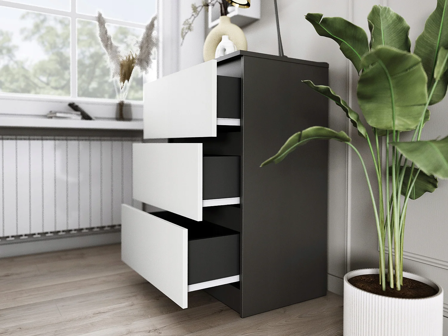 Komoda 3 Szuflady Zoe Czarna Biały Połysk Do Sypialni 77 x 80 x 40 cm MDF