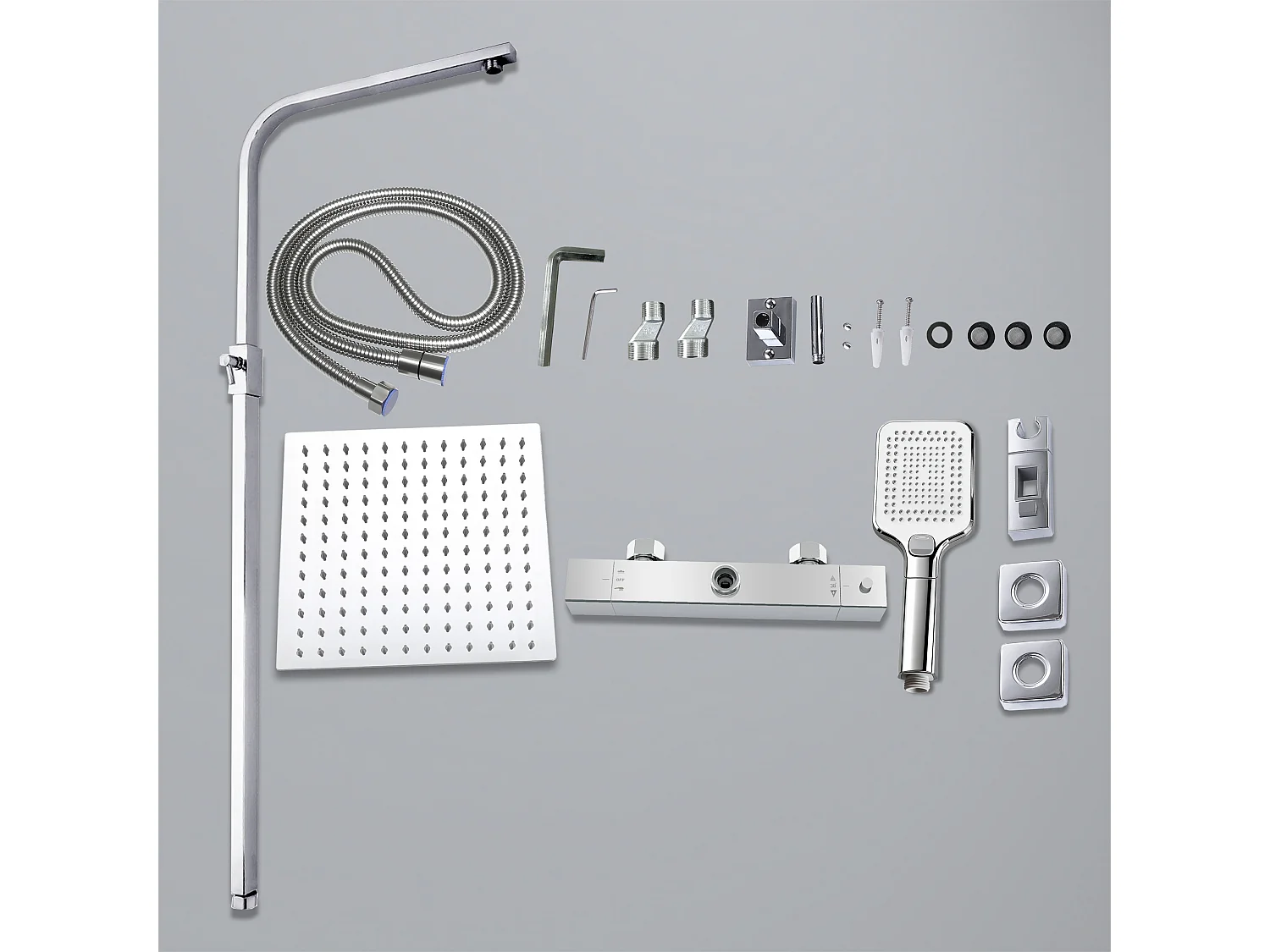Colonna doccia con miscelatore termostatico, saliscendi doccia quadrato regolabile 73-115cm, cromo